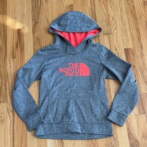 THE NORTH FACE Gray Hoodie with Neon Logo and Lined Hood, Size Small